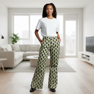 Zara‎ Black and Cream Wide-Leg Pants